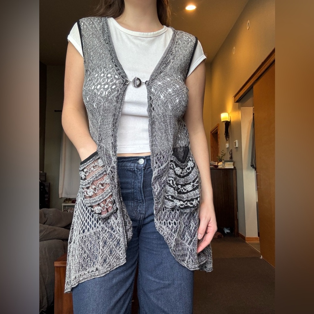 Lily Black and Gray Knit Cardigan/ Vest